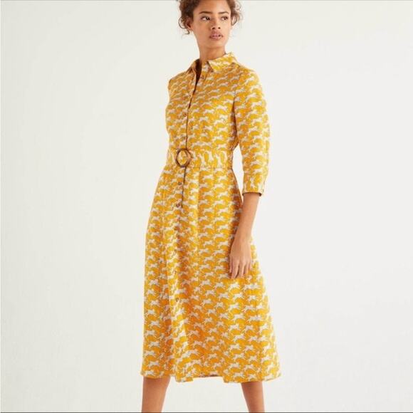 Boden‎ Olivia Linen Shirt Dress - Yellow, Spotted Cheetah US 4 Petite - Picture 1 of 11